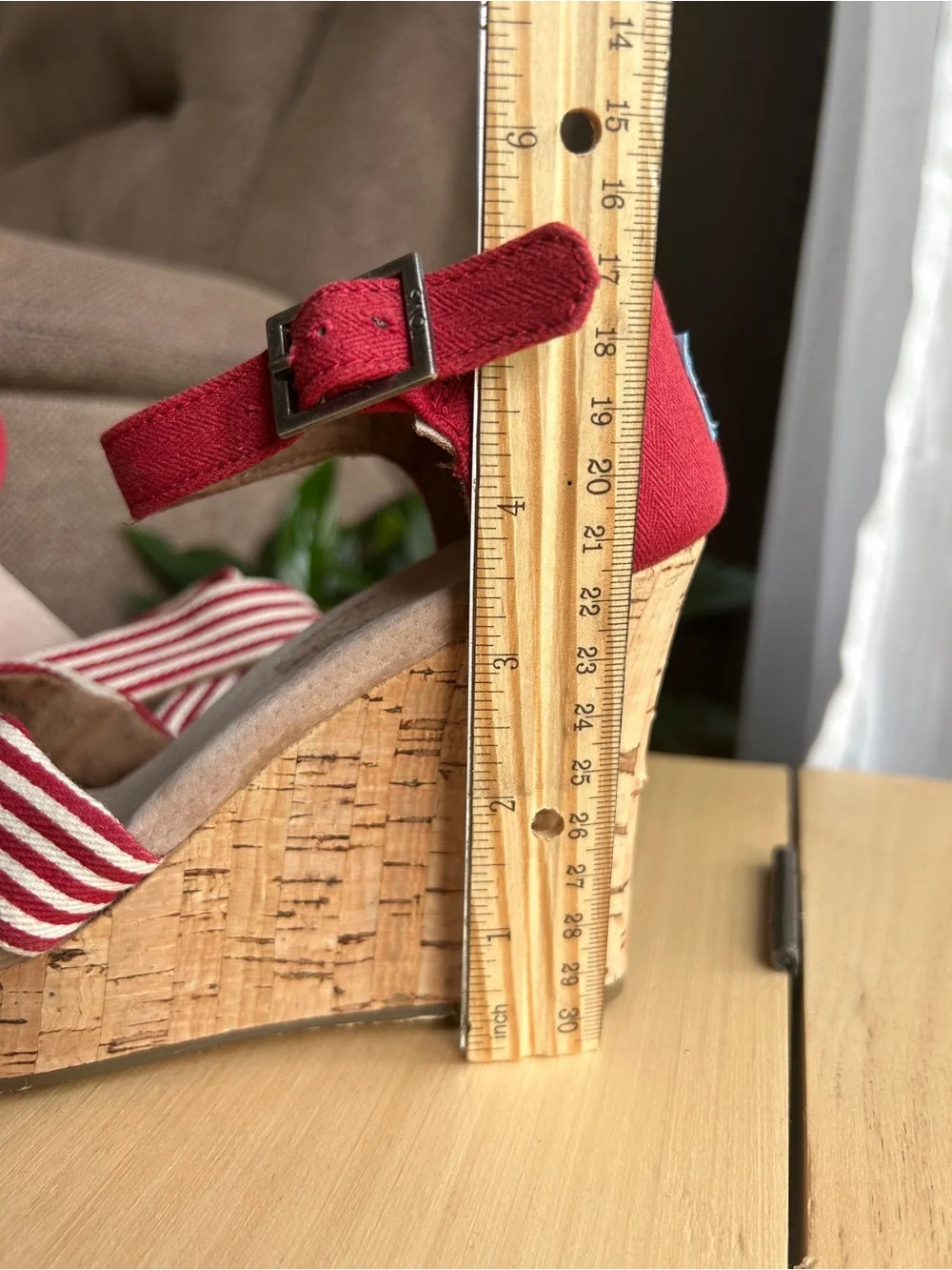 TOMS Red Striped Wedge Sandals with Ankle Strap